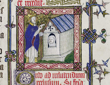 Illuminated manuscript of an anchoress in her cell