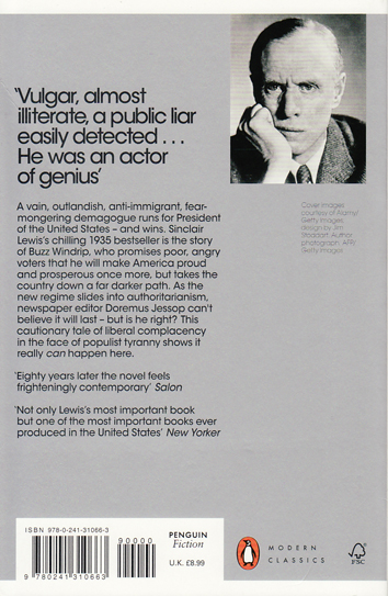 It Can't Happen Here by Sinclair Lewis - back cover